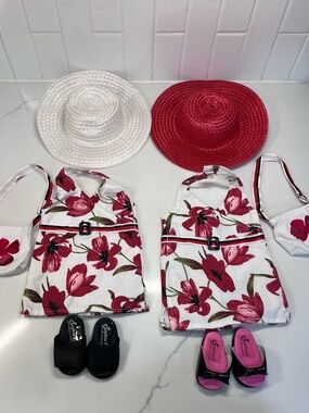 Doll Clothes for 15” American Girl Bitty Baby Twins Pink Poppy Sun Dress Set